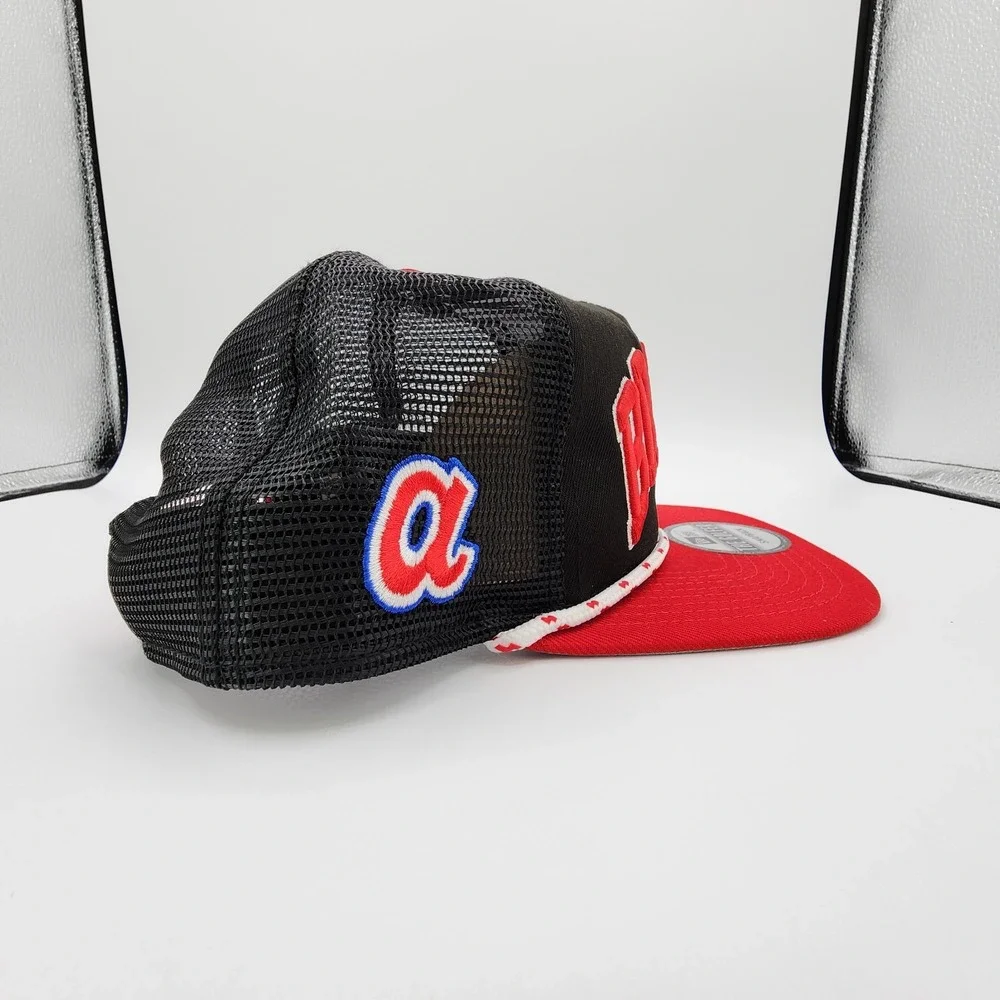 Atlanta Braves‎ Golfer Hat New Era Throwback Mesh Snapback Black Red Cap NEW